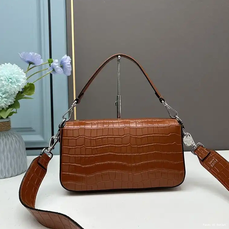 Cheap HOT Leather Fendi Bag Brown Crocodile In Baguette Medium Re-Edition 0702
